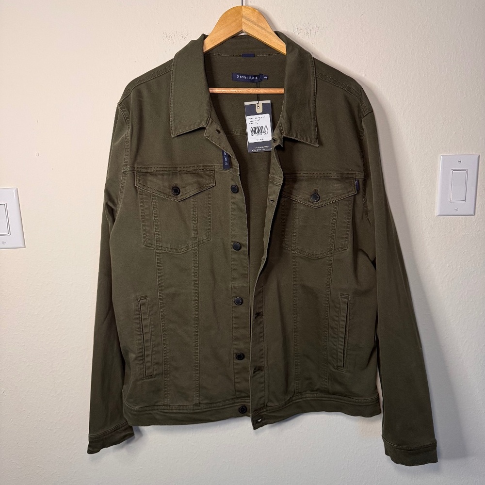 Stone Rose Trucker Jacket Men's XXL Green Stretch Casual NWT